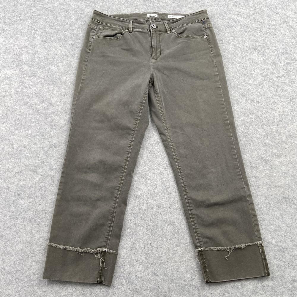 J. Jill Authentic Fit Cropped Jeans Womens 10 (32x23) Green Fringe Hem Stretch